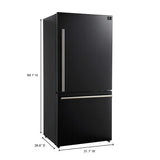 FORNO Espresso Milano 31" 17.2 cu. ft. Right Swing Refrigerator and Bottom Freezer in Black with Antique Brass Handles, FFFFD1785-31BLK