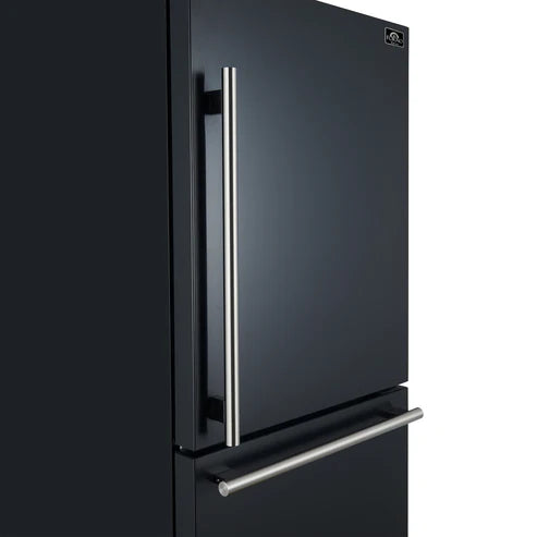 FORNO Espresso Milano 31" 17.2 cu. ft. Right Swing Refrigerator and Bottom Freezer in Black with Antique Brass Handles, FFFFD1785-31BLK