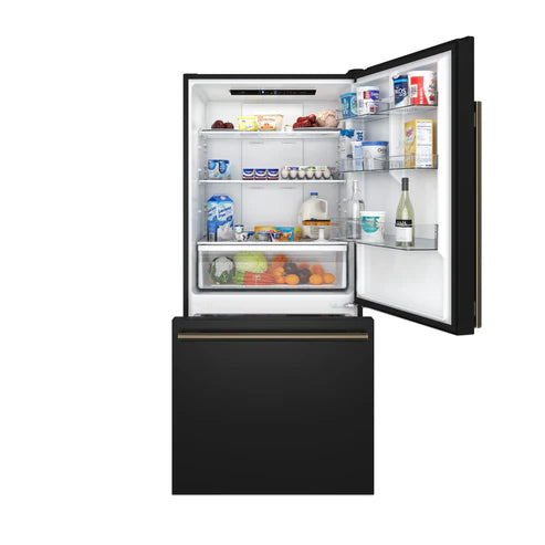 FORNO Espresso Milano 31" 17.2 cu. ft. Right Swing Refrigerator and Bottom Freezer in Black with Silver Handles, FFFFD1785-31BLK