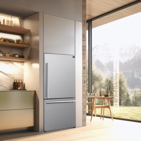 FORNO Espresso Milano 31" 17.2 cu. ft. Right Swing Refrigerator and Bottom Freezer in Stainless Steel with Silver Handles, FFFFD1785-31S