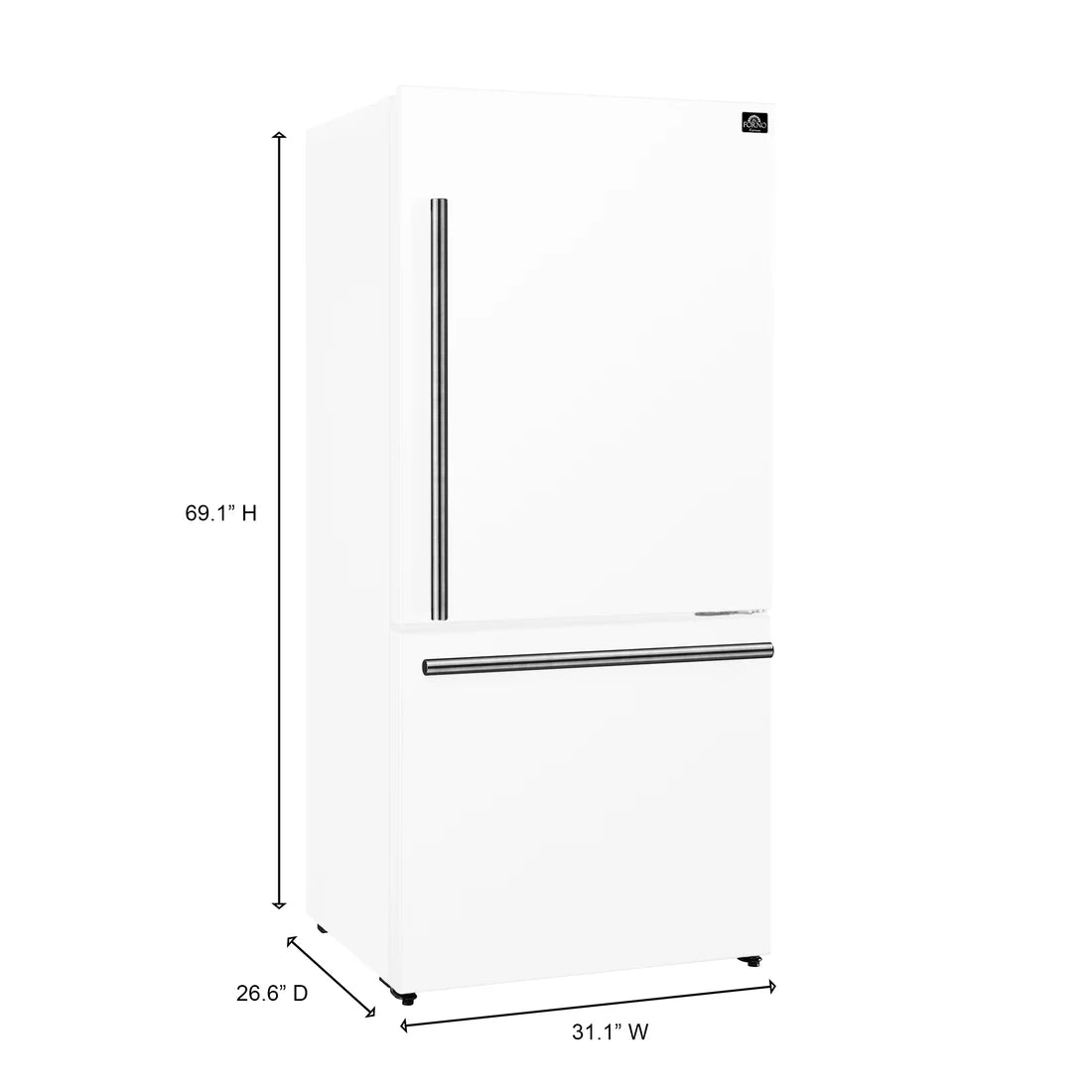 FORNO Espresso Milano 31" 17.2 cu. ft. Right Swing Refrigerator and Bottom Freezer in White with Silver Handles, FFFFD1785-31WHT