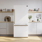 FORNO Espresso Milano 31" 17.2 cu. ft. Right Swing Refrigerator and Bottom Freezer in White with Antique Brass Handles, FFFFD1785-31WHT