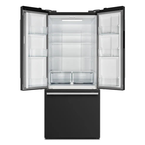 FORNO Espresso Gallipoli 30" 17.5 Cu. Ft. Refrigerator with Ice Maker in Black with Antique Brass Handles, FFFFD1974-31BLK