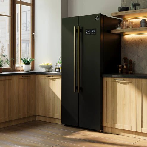 FORNO Espresso Salerno 33" 15.6 cu. ft. Refrigerator in Black with Silver Handles, FFRBI1805-33BLK