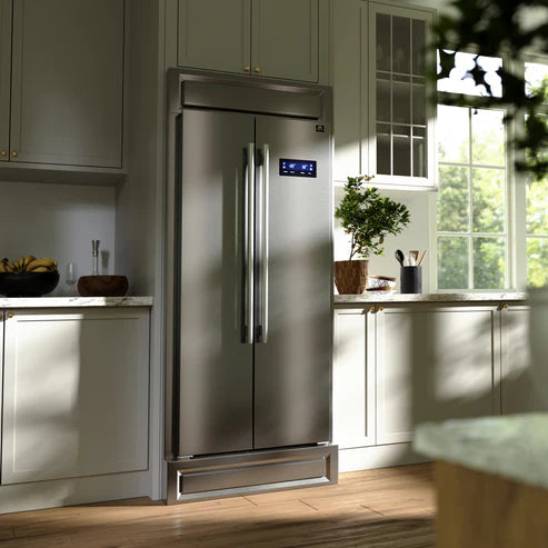 FORNO Salerno 37" 15.6 cu. ft. Side-by-Side Built-In Refrigerator in Stainless Steel and Modern Trim Kit, FFRBI1805-37MG