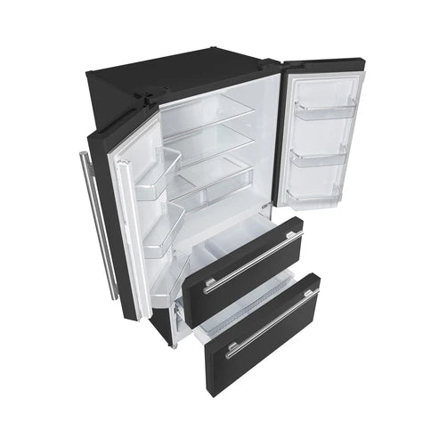 FORNO Espresso Moena 36" 19.2 cu. ft. Refrigerator with Ice Maker in Black with Silver Handles, FFRBI1820-36BLK