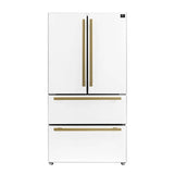 FORNO Espresso Moena 36" 19.2 cu. ft. Refrigerator with Ice Maker in White with Antique Brass Handles, FFRBI1820-36WHT