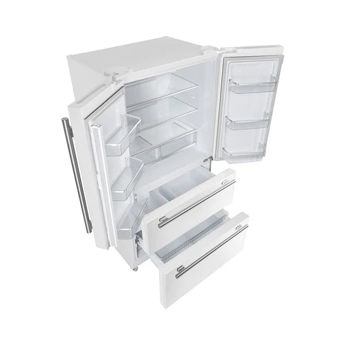 FORNO Espresso Moena 36" 19.2 cu. ft. Refrigerator with Ice Maker in White with Antique Brass Handles, FFRBI1820-36WHT
