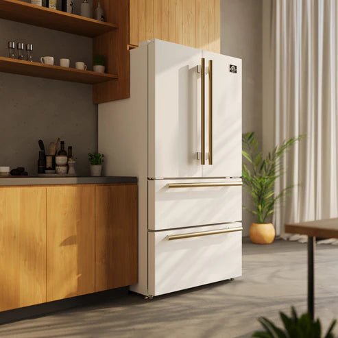 FORNO Espresso Moena 36" 19.2 cu. ft. Refrigerator with Ice Maker in White with Silver Handles, FFRBI1820-36WHT