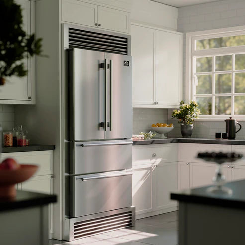 FORNO Moena 40" 19.2 cu. ft. French Door Built-In Refrigerator in Stainless Steel with Ice Maker and Grill Trim Kit, FFRBI1820-40SG