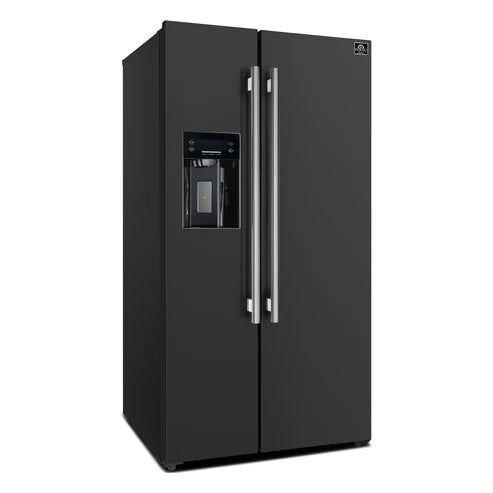FORNO Espresso Salerno 36" 20 cu. ft. Side-By-Side Refrigerator with Water and Ice Dispenser in Black with Antique Brass Handles