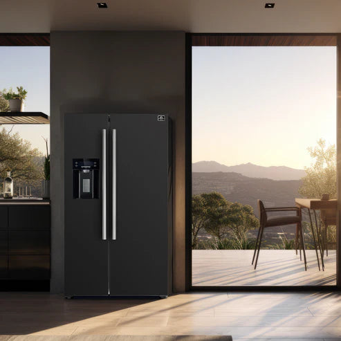FORNO Espresso Salerno 36" 20 cu. ft. Side-By-Side Refrigerator with Water and Ice Dispenser in Black with Antique Brass Handles