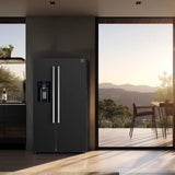 FORNO Espresso Salerno 36" 20 cu. ft. Side-By-Side Refrigerator with Water and Ice Dispenser in Black with Antique Brass Handles