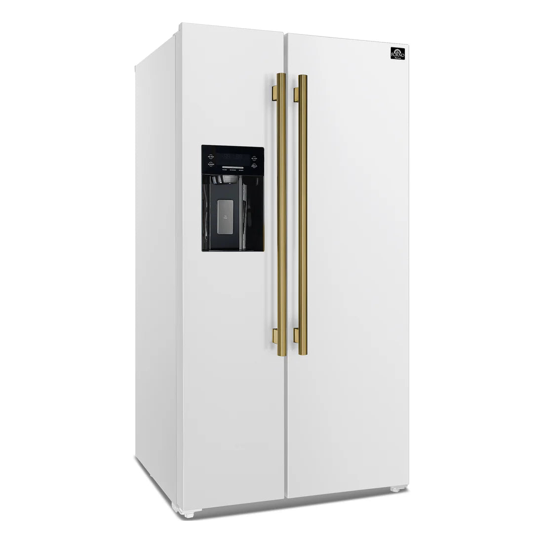 FORNO Espresso Salerno 36" 20 cu. ft. Side-By-Side Refrigerator with Water and Ice Dispenser in White with Silver Handles