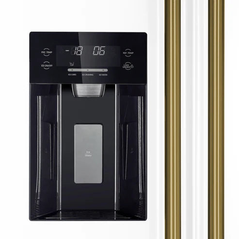 FORNO Espresso Salerno 36" 20 cu. ft. Side-By-Side Refrigerator with Water and Ice Dispenser in White with Antique Brass Handles