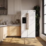 FORNO Espresso Salerno 36" 20 cu. ft. Side-By-Side Refrigerator with Water and Ice Dispenser in White with Silver Handles