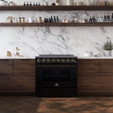FORNO Paolo 36" 5.44 cu. ft. Freestanding Electric Range with True Convection Oven in Black with Antique Brass Accents, FFSEL6011-36BLK