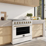 FORNO Paolo 36" 5.44 cu. ft. Freestanding Electric Range with True Convection Oven in White with Antique Brass Accents, FFSEL6011-36WHT