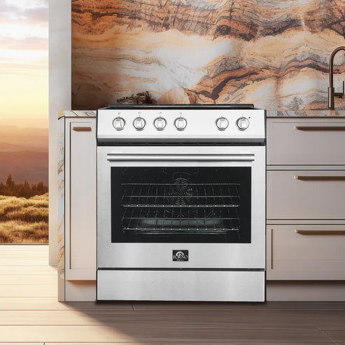 FORNO Espresso Leonardo 30" 5 cu. ft. Electric Range in Stainless Steel with Silver Handles, FFSEL6012-30