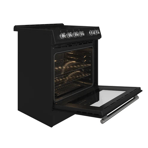 FORNO Espresso Leonardo 30" 5 cu. ft. Electric Range in Black with Antique Brass Handles, FFSEL6012-30BLK