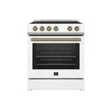 FORNO Espresso Leonardo 30" 5 cu. ft. Electric Range in White with Antique Brass Handles, FFSEL6012-30WHT