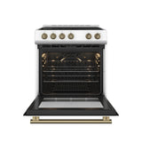 FORNO Espresso Leonardo 30" 5 cu. ft. Electric Range in White with Antique Brass Handles, FFSEL6012-30WHT