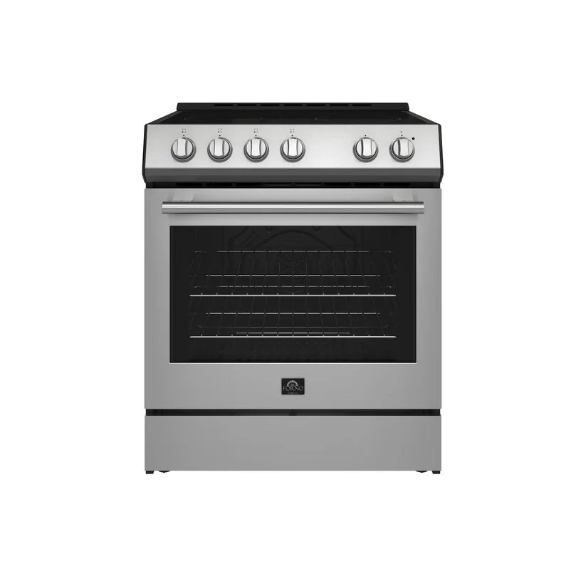 FORNO Espresso Leonardo 30" 5 cu. ft. Electric Range in Stainless Steel with Silver Handles, FFSEL6012-30