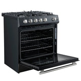 FORNO Espresso Leonardo 30" 5 cu. ft. Gas Range in Black with Antique Brass Handles, FFSGS1116-30BLK