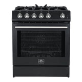 FORNO Espresso Leonardo 30" 5 cu. ft. Gas Range in Black with Antique Brass Handles, FFSGS1116-30BLK