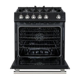 FORNO Espresso Leonardo 30" 5 cu. ft. Gas Range in Black with Antique Brass Handles, FFSGS1116-30BLK