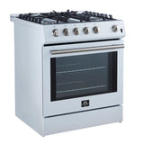 FORNO Espresso Leonardo 30" 5 cu. ft. Gas Range in White with Antique Brass Handles, FFSGS1116-30WHT