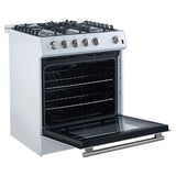 FORNO Espresso Leonardo 30" 5 cu. ft. Gas Range in White with Antique Brass Handles, FFSGS1116-30WHT