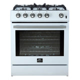 FORNO Espresso Leonardo 30" 5 cu. ft. Gas Range in White with Antique Brass Handles, FFSGS1116-30WHT