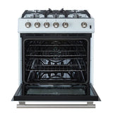 FORNO Espresso Leonardo 30" 5 cu. ft. Gas Range in White with Antique Brass Handles, FFSGS1116-30WHT