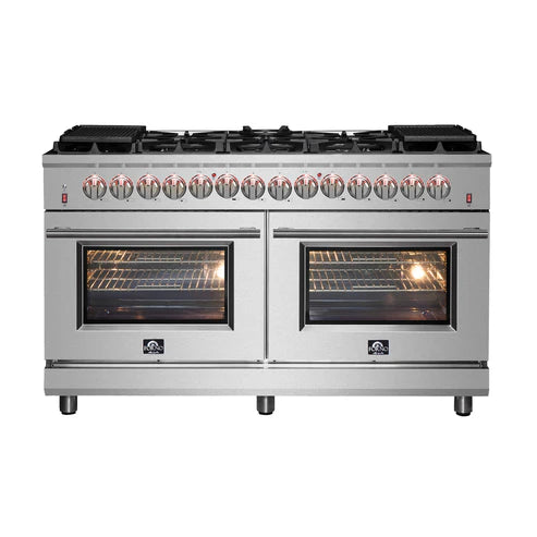 FORNO Massimo 60″ 8.64 cu. ft. Freestanding Dual Fuel Range with 10 Burners, FFSGS6125-60