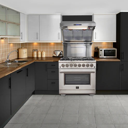 FORNO Capriasca 36" 5.36 cu. ft. Dual Fuel Range with 6 Italian Burners in Stainless Steel, FFSGS6187-36