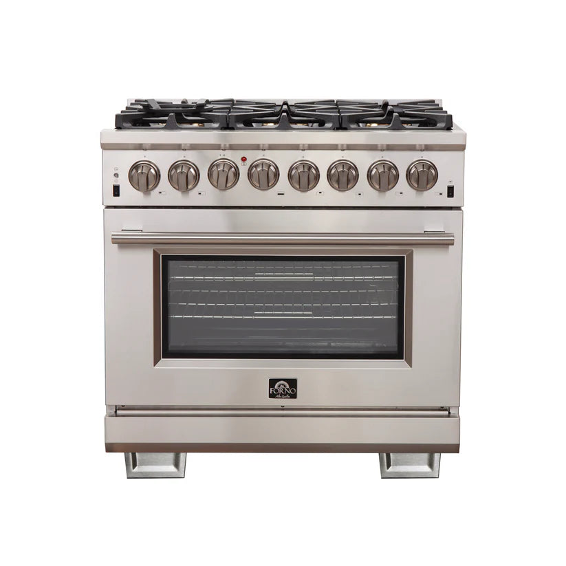 FORNO Capriasca 36" 5.36 cu. ft. Dual Fuel Range with 6 Italian Burners in Stainless Steel, FFSGS6187-36