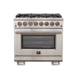 FORNO Capriasca 36" 5.36 cu. ft. Dual Fuel Range with 6 Italian Burners in Stainless Steel, FFSGS6187-36
