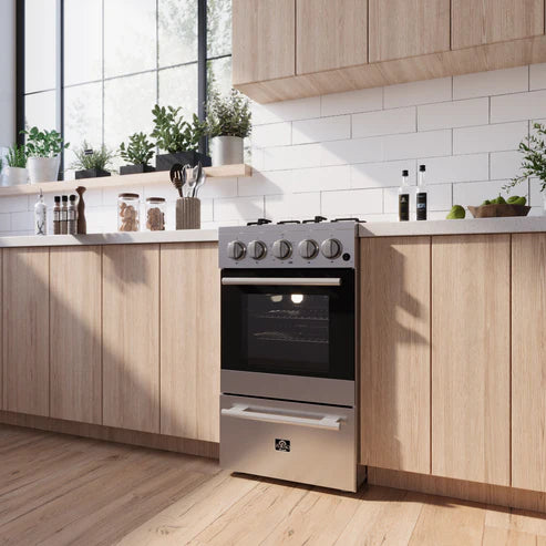 FORNO Lamazze 20" 2.05 cu. ft. Freestanding Gas Range with 4 Sealed Burners in Stainless Steel, FFSGS6265-20