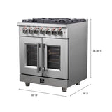 FORNO Massimo 30″ 4.32 cu. ft. Freestanding French Door Dual Fuel Range with 5 Burners, FFSGS6325-30
