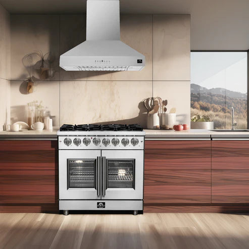 FORNO Massimo 36" 5.36 cu. ft. Freestanding French Door Dual Fuel Range with 6 Burners, FFSGS6325-36