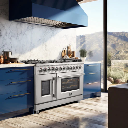 FORNO Massimo 48″ Freestanding French Door Dual Fuel Range with 8 Burners, FFSGS6325-48