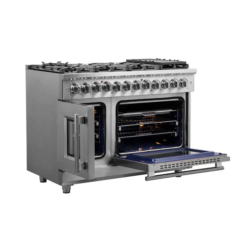 FORNO Massimo 48″ Freestanding French Door Dual Fuel Range with 8 Burners, FFSGS6325-48