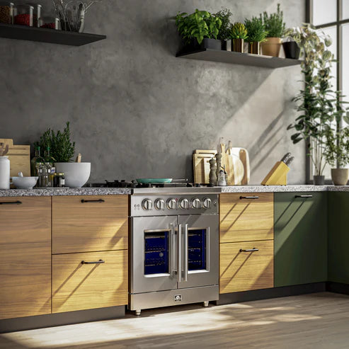 FORNO Massimo 30″ 4.32 cu. ft. Freestanding French Door Gas Range with 5 Burners, FFSGS6439-30