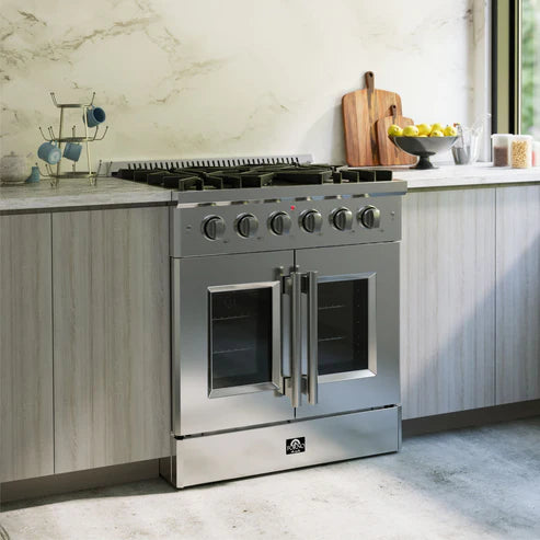 FORNO Galiano 30" 4.32 cu. ft. Freestanding Gas Range with French Door and 5 Burners, FFSGS6444-30