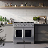 FORNO Capriasca 36" 5.36 cu. ft. Professional Gas Range with French Door and 6 Sealed Burners, FFSGS6460-36
