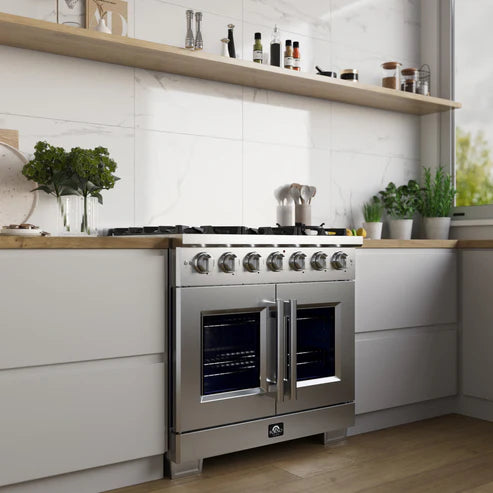 FORNO Capriasca 36" 5.36 cu. ft. Professional Gas Range with French Door and 6 Sealed Burners, FFSGS6460-36