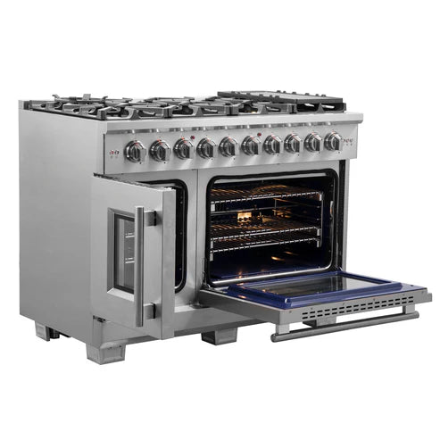 FORNO Capriasca 48" 6.58 cu. ft. Professional Gas Range with French Door and 8 Sealed Burners, FFSGS6460-48