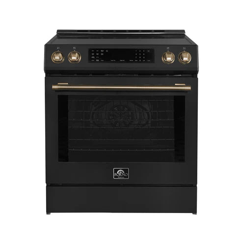 FORNO Espresso Donatello 30" 5 cu. ft. Induction Range with Air Fry and Self-Clean in Black and Silver Handles, FFSIN0905-30BLK