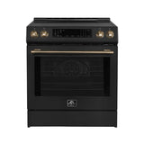 FORNO Espresso Donatello 30" 5 cu. ft. Induction Range with Air Fry and Self-Clean in Black and Silver Handles, FFSIN0905-30BLK